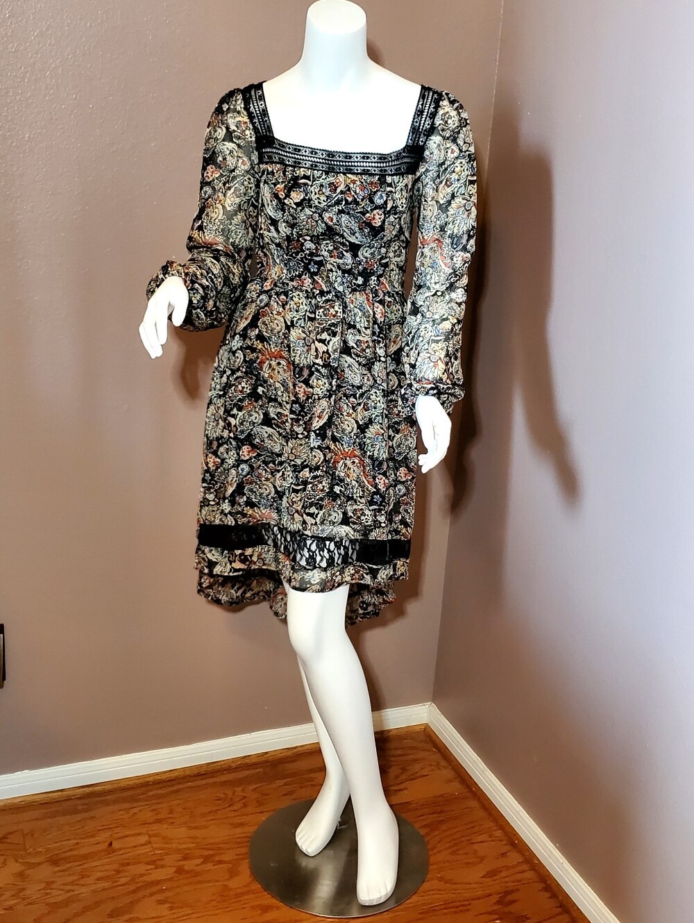 BAND OF GYPSIES Paisley lace trim hi lo Dress S